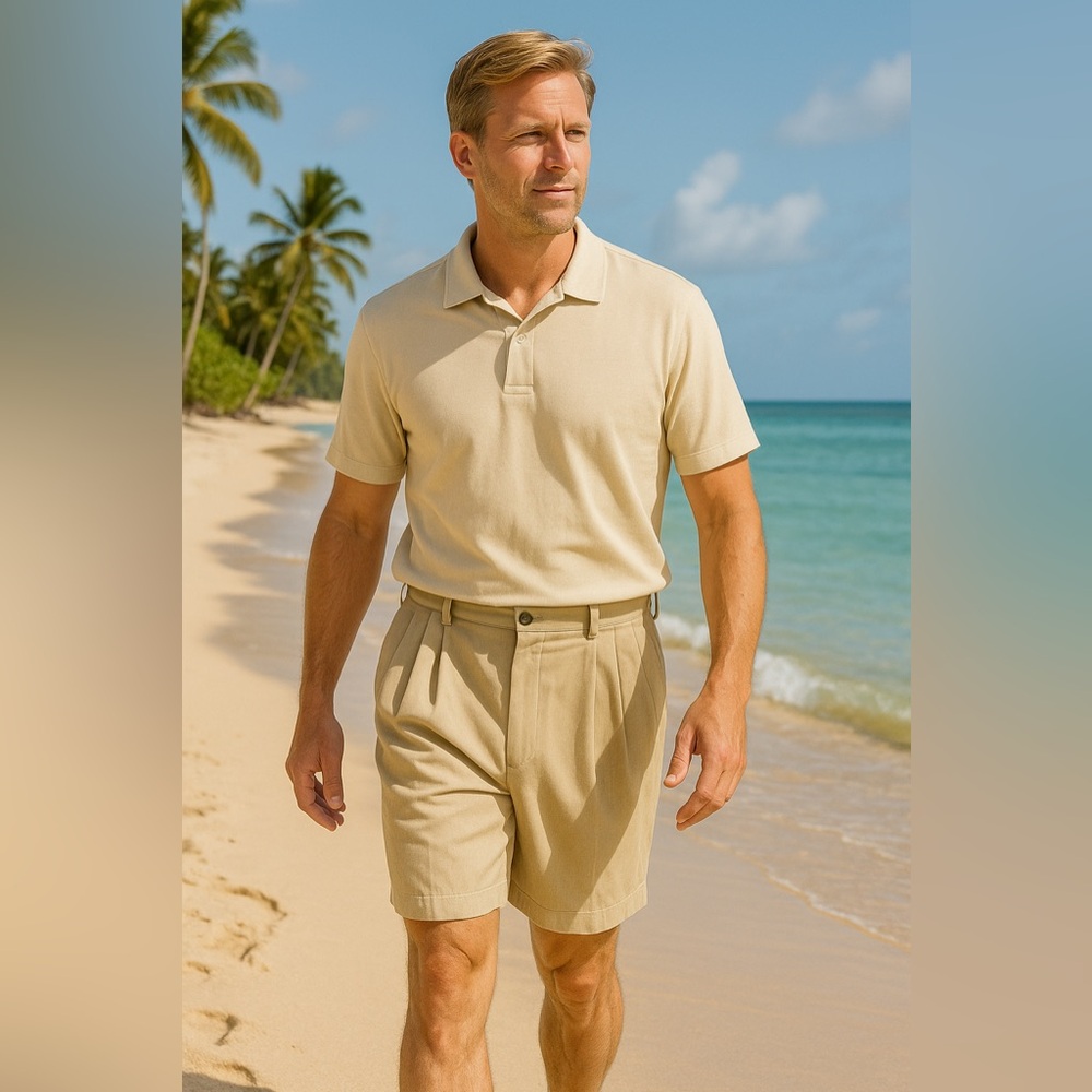 Kahala Silk Tencel Blend Pleated Front Shorts Men’s Size 36 Tan 8.5” Inseam